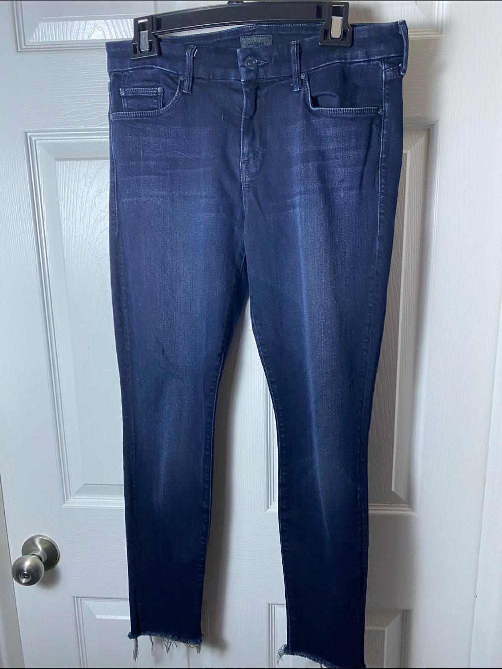 MOTHER Looker Ankle Fray Skinny Jeans in Deep Indigo Size 29 Raw Hem